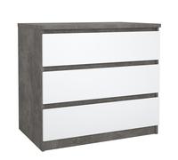 Furniture To Go Naia Chest of 3 Drawers in Concrete and White High Gloss - Grey & White - High Gloss - Melamine