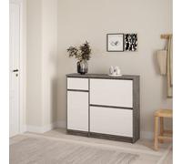 Furniture To Go Naia Shoe Cabinet With 2 Flip Down Doors 1 Door And 1 Drawer In Concrete And White High Gloss (W) 108.9 X (H) 92.9 X (D) 31.5Cm