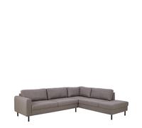 Omaha Corner Sofa With Open End RHF, in Basel Light Grey Brown 34 Fabric, Base Matt Black Steel