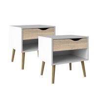 Furniture To Go Oslo Bedside 1 Drawer In White And Oak Set Of 2