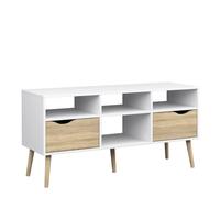 Furniture To Go Oslo TV Unit Wide 2 Drawers 4 Shelves In White And Oak Effect, White