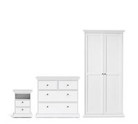 Furniture To Go Paris 3 Piece Bundle, Bedside, Chest And 2 Door Wardrobe In White