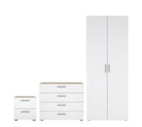 Furniture To Go Pepe 3 Piece Bundle, Bedside, Chest And 2 Door Wardrobe In Oak And White High Gloss