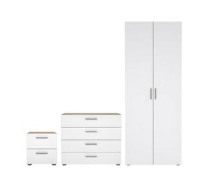 Furniture To Go Pepe 3 Piece Bundle, Bedside, Chest And 2 Door Wardrobe In Oak And White High Gloss