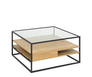 Furniture To Go Randolf Square Coffee Table with 2 Shelves in Black and Oak - 1 - Black and Natural - Brown