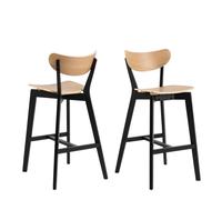 Roxby Bar Stool, Black and Oak Set of 2, none