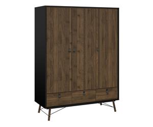 Furniture To Go Ry Wardrobe 3 doors + 3 drawers in Matt Black Walnut - Black - Malemine - 1