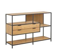 Furniture To Go Seaford Wide Oak Metal Bookcase 2 Drawers And 3 Shelves In Matt Wild Oak