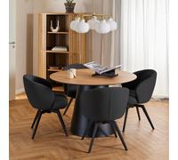 Florence Soli 4 Seater Round Dining Table Set Oak and Black - Oak & Black/ Black - Wilko