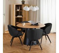 Furniture To Go Soli Round Dining Table in Oak/Black 120x75cm Included 4 Darlene Dining Chair with Armrest and Swivel Function in Black - Black - No - Brown