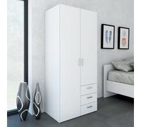Furniture To Go Space Wardrobe With 2 Doors + 3 Drawers White 1750 (W) 77.6 X (H) 175.4 X (D) 49.4Cm