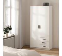 Furniture To Go Sprint Wardrobe with 2 Doors + 3 Drawers in White - W 98.5 X H 200.4 X D 49.8cm - Malemine - White