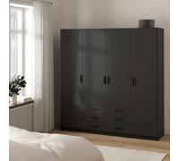 Furniture To Go Sprint Wardrobe with 4 Doors + 3 Drawers in Matt Grey - W 195.5 X H 200.4 X D 49.6cm - Malemine - Grey