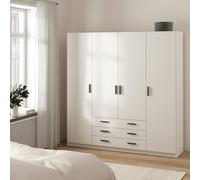 Furniture To Go Sprint Wardrobe with 4 Doors + 3 Drawers in White - W 195.5 X H 200.4 X D 49.6cm - Malemine - White