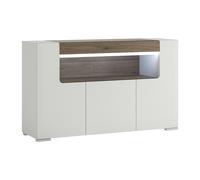 Furniture To Go Toronto 3 Door Sideboard With Open Shelving (inc. Plexi Lighting) In White And Oak Effect, White