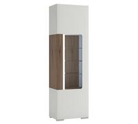 Furniture To Go Toronto Tall Narrow Glazed Display Cabinet With Internal Shelves (inc. Plexi Lighting) In White And Oak Effect, White
