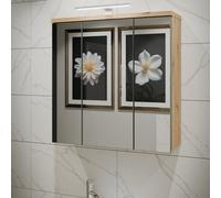Furniture To Go Veris 3 Door Mirrored Bathroom Cabinet With Integrated Led Lighting - Artisan Oak And Sage Green