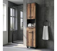 Furniture To Go Veris Tall Narrow Bathroom Cupboard With 2 Doors And 1 Drawer In Walnut And Dark Grey