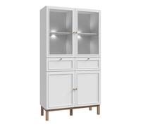 Furniture To Go Wensley Display Cabinet With 2 Doors 2 Drawers And 2 Glass Doors In Light Grey And Oak Inc Led Lighting