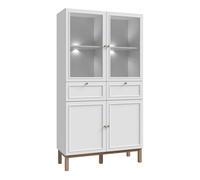 Furniture To Go Wensley Display Cabinet with 2 Doors 2 Drawers and 2 Glass Doors in Light Grey and Oak inc LED Lighting - Full Assembly Required - Light Grey & Oak - Matt