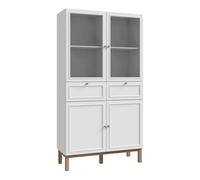 Furniture To Go Wensley Display Cabinet with 2 Doors 2 Drawers and 2 Glass Doors in Light Grey and Oak - Full Assembly Required - Light Grey & Oak - Matt