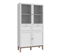 Furniture To Go Wensley Display Cabinet With 2 Doors 2 Drawers And 2 Glass Doors In Light Grey And Oak, Grey