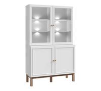 Furniture To Go Wensley Display Cabinet With 2 Doors And 2 Glass Doors In Light Grey And Oak Inc Led Lighting