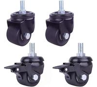 Furniture Wheel, Heavy Duty Castor,4pcs Swivel Caster Wheel,Black,with Threaded Stem M12x25mm,Double Bearing,Wear-Resistant(Brake+universal,2in)