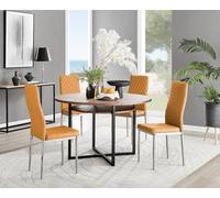 FurnitureboxUK Adley Brown Wood Storage Dining Table & 4 Milan Chrome Leg Chairs in Mustard FurnitureboxUK Mustard
