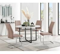 FurnitureboxUK Adley Grey Concrete Effect Round Dining Table & 4 Lorenzo Faux Leather Chairs in Beige FurnitureboxUK Beige