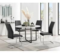 FurnitureboxUK Adley Grey Concrete Effect Round Dining Table & 4 Lorenzo Faux Leather Chairs in Black FurnitureboxUK Black