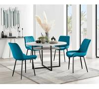 FurnitureboxUK Adley Grey Concrete Effect & Black Round Dining Table with Shelf & 4 Velvet Pesaro Dining Chairs in Blue FurnitureboxUK Blue