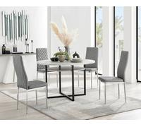 FurnitureboxUK Adley Grey Concrete Effect Round Dining Table & 4 Milan Chrome Leg Faux Leather Chairs FurnitureboxUK Grey