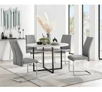 FurnitureboxUK Adley Grey Concrete Effect Round Dining Table & 4 Lorenzo Faux Leather Chairs FurnitureboxUK Grey