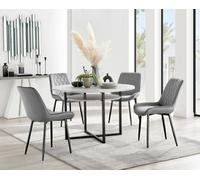 FurnitureboxUK Adley Grey Concrete Effect & Black Round Dining Table with Shelf & 4 Velvet Pesaro Dining Chairs FurnitureboxUK Grey