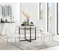 FurnitureboxUK Adley Grey Concrete Effect Round Dining Table & 4 Milan Chrome Leg Faux Leather Chairs in White FurnitureboxUK White