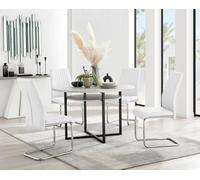 FurnitureboxUK Adley Grey Concrete Effect Round Dining Table & 4 Lorenzo Faux Leather Chairs in White FurnitureboxUK White