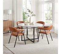 Furniturebox Adley Round Grey Matte Concrete Storage 4 Seater Dining Table And Chairs, Round Dining Table And Chairs, Dining Set