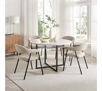 Furniturebox Adley Round Grey Matte Concrete Storage 4 Seater Dining Table And Chairs, Round Dining Table And Chairs, Dining Set
