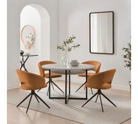 Furniturebox Adley Round Grey Matte Concrete Storage 4 Seater Dining Table And Chairs, Round Dining Table And Chairs, Dining Set