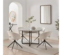 Furniturebox Adley Round Grey Matte Concrete Storage 4 Seater Dining Table And Chairs, Round Dining Table And Chairs, Dining Set