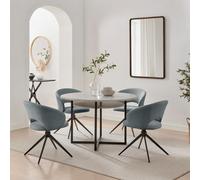 Furniturebox Adley Round Grey Matte Concrete Storage 4 Seater Dining Table And Chairs, Round Dining Table And Chairs, Dining Set