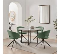 Furniturebox Adley Round Grey Matte Concrete Storage 4 Seater Dining Table And Chairs, Round Dining Table And Chairs, Dining Set