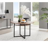 FurnitureboxUK Dining Table Adley Round 120cm Wood Veneer, Matte Black Legs & Storage Shelf Brown
