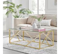 Furniturebox Amalfi Gold Chrome Metal Coffee Table - Rectangular Clear Glass & Gold Table - Abstract Pattern - Sleek, Chic, Bright & Airy