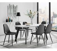 FurnitureboxUK Andria White Marble Effect & Black Leg 6 Seater Dining Table & 6 Corona Faux Leather Chairs FurnitureboxUK Black