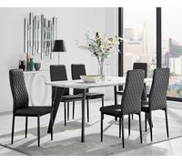 Furniturebox Andria Black Leg Marble Effect Dining Table And 6 Black Milan Black Leg Chairs