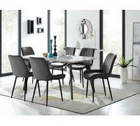 FurnitureboxUK Andria White Marble Effect & Black Leg 6 Seater Dining Table & 6 Pesaro Soft Velvet Chairs FurnitureboxUK Black