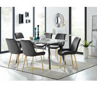 Furnitureboxuk Andria Marble Effect Dining Table With Black Legs & 6 Pesaro Velvet Gold Leg Chairs Black One Size