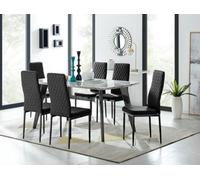 Furniturebox Andria Black Leg Marble Effect Dining Table And 6 Black Velvet Milan Black Leg Chairs